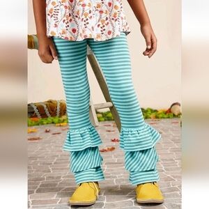 Matilda Jane Striped Aqua Ruffle Leggings for Kids Size 10